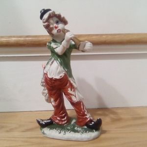 Vintage Ceramic Creepy Clown Figure Blowing Horn